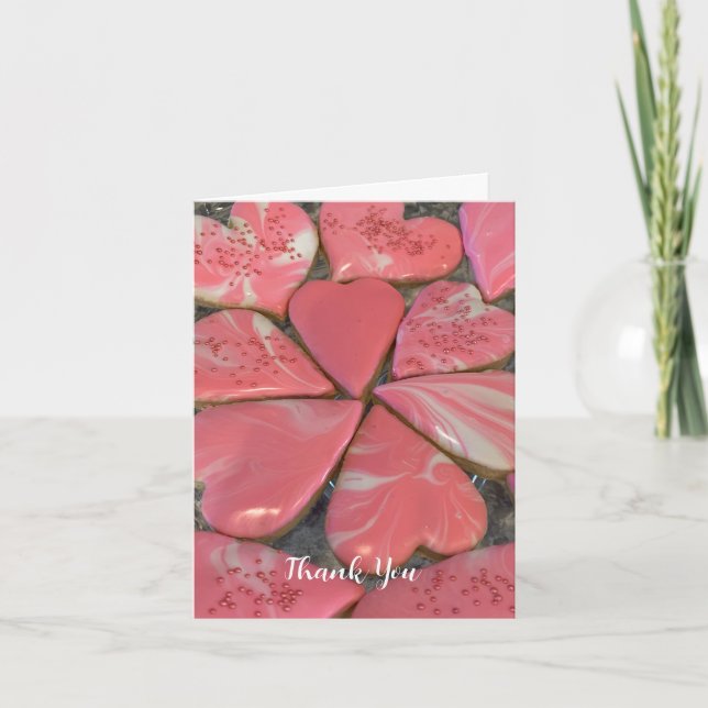 Pink Marble Heart Cookies Thank You Card (Front)