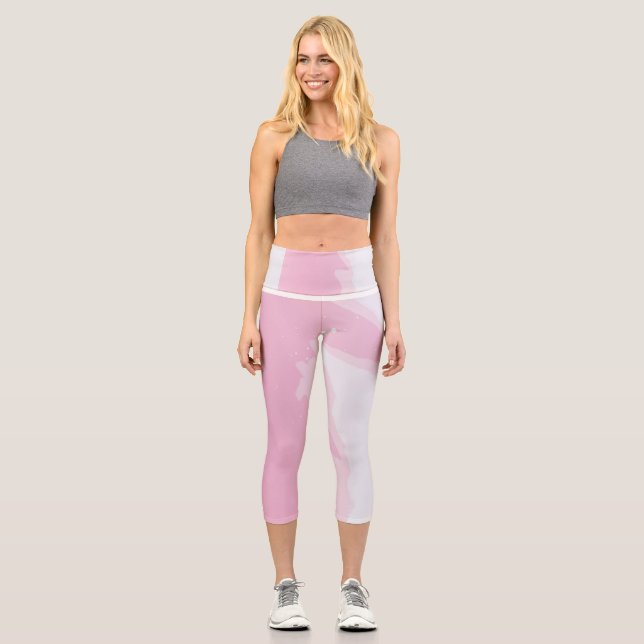 Pink marble High Waisted Capris (Front)