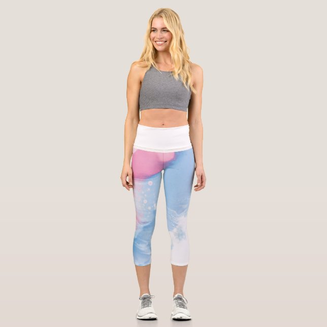 Pink marble High Waisted Capris (Front)