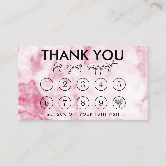 Pink Marble Makeup Hair Logo Loyalty Card (Front)