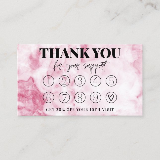 Pink Marble Makeup Hair Thanks Loyalty Card (Front)