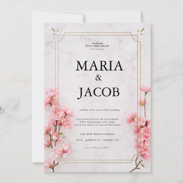 Pink Marble  Modern  Wedding  Invitation (Front)
