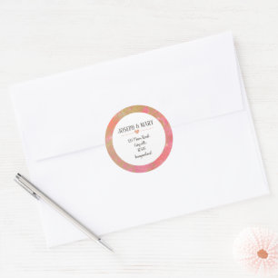 Pink Marble Modern Wedding return address Classic Round Sticker