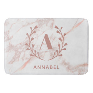 Pink Marble Monogram Any Initial & Name Custom  Bath Mat