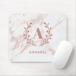 Pink Marble Monogram Any Initial & Name Custom Mouse Pad