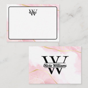 Pink Marble Monogram   Girly Modern Gold Glitter  Card