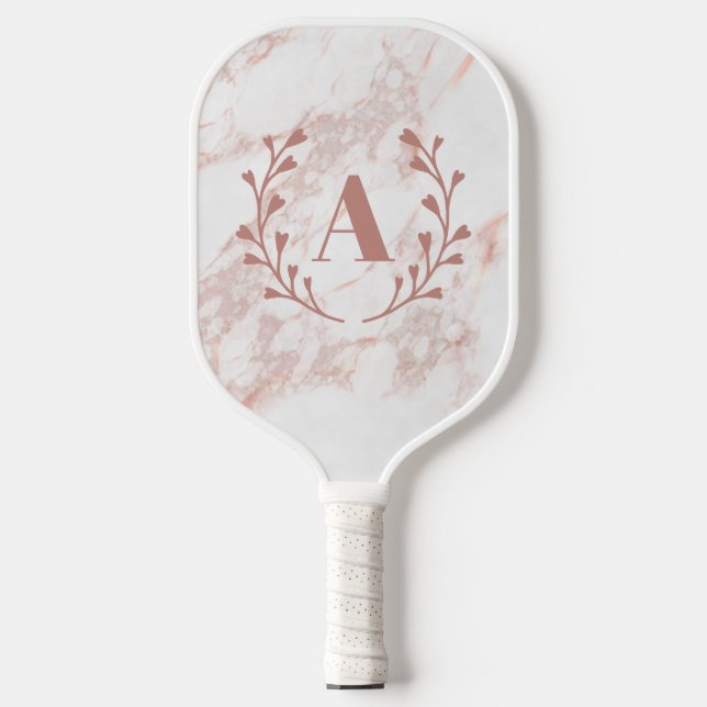 Pink Marble Monogram Initial Custom Girls  Pickleball Paddle (Front)