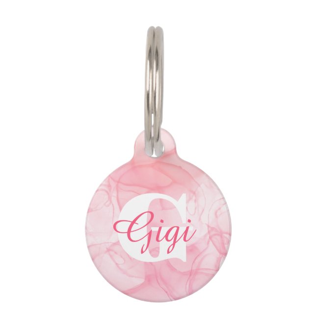 Pink Marble Monogram Name Pet Tag (Front)