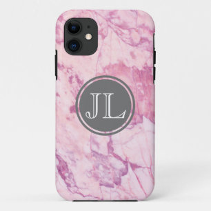 Pink Marble Monogram With Grey Circle Motif Case-Mate iPhone Case