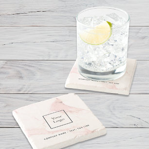 Pink marble name business logo elegant modern stone coaster