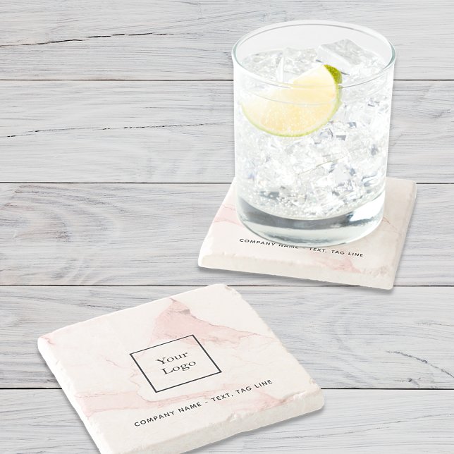 Pink marble name business logo elegant modern stone coaster (Creator Uploaded)