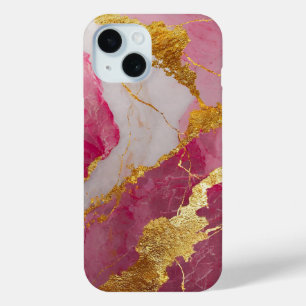 Pink Marble Pattern with Gold iPhone 15 Case