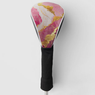 Pink Marble Pattern with Gold Golf Head Cover