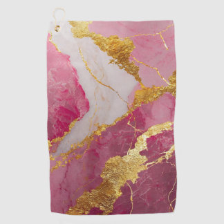 Pink Marble Pattern with Gold Golf Towel