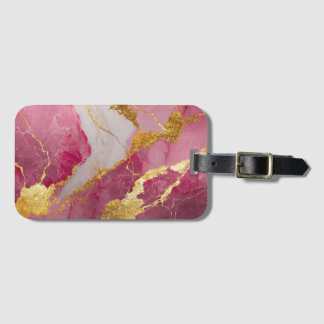 Pink Marble Pattern with Gold Luggage Tag