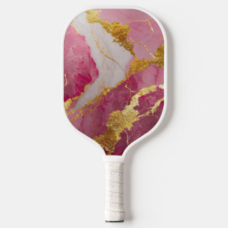 Pink Marble Pattern with Gold Pickleball Paddle