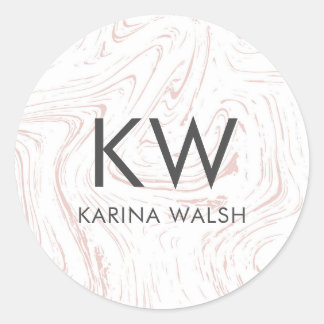 Pink Marble personalized initial monogram stickers