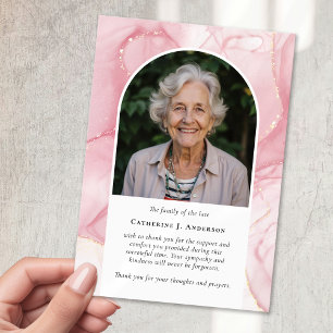 Pink Marble Photo Sympathy Funeral Memorial Thank You Card