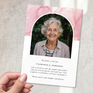 Pink Marble Photo Sympathy Funeral Memorial Thank You Card