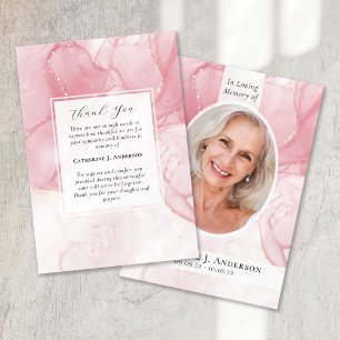 Pink Marble Photo Sympathy Funeral Memorial Thank You Card
