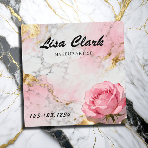 Pink Marble Rose Gold Makeup Artist Beauty Square Business Card
