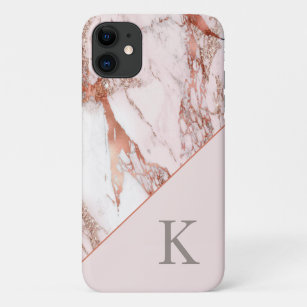 Pink Marble Rose Gold Monogram Name Case-Mate iPho Case-Mate iPhone Case