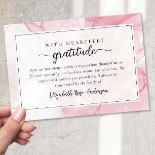Pink Marble Script Sympathy Funeral Thank You Card