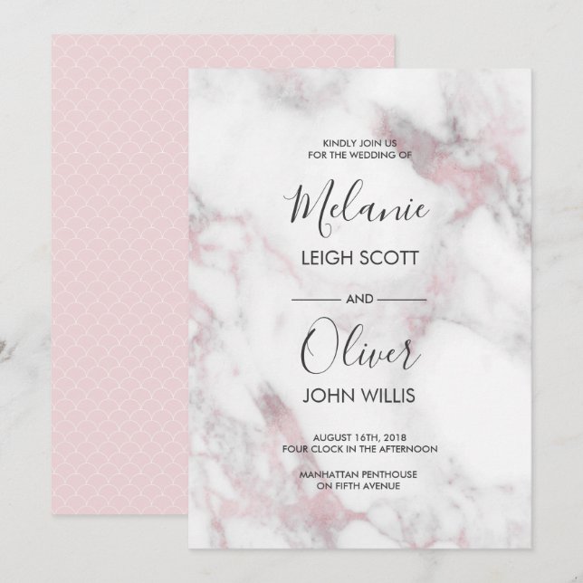 Pink Marble Simple Wedding invitation (Front/Back)
