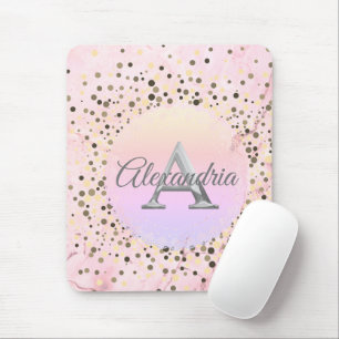 Pink Marble Speckled Monogram Mouse Pad