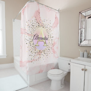 Pink Marble Speckled Monogram Personalised Shower Curtain