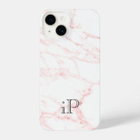 Pink marble stone custom monogram iPhone 14 Case