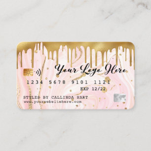 Pink Marble Swirl Gold Drip Credit Card Style