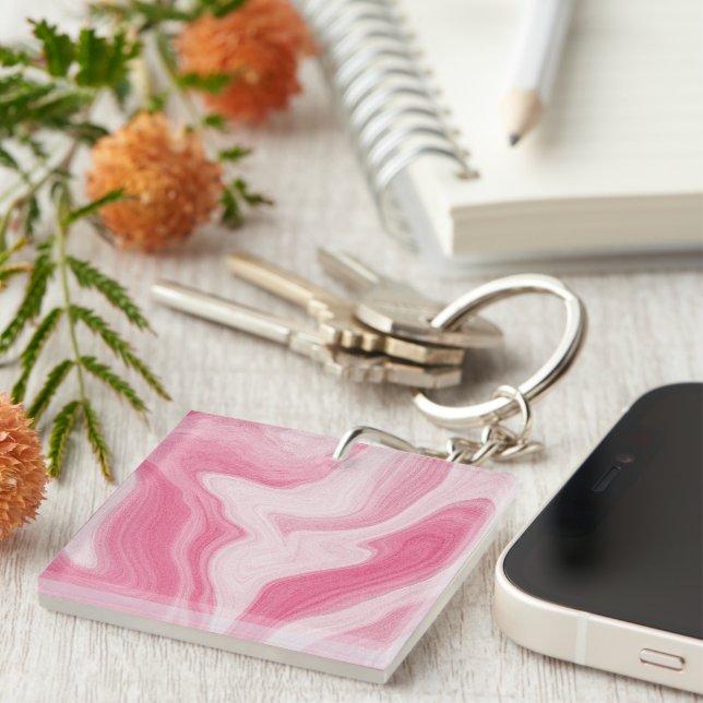 Pink Marble Swirl Pattern – Aesthetic Abstract  Key Ring (Front Right)