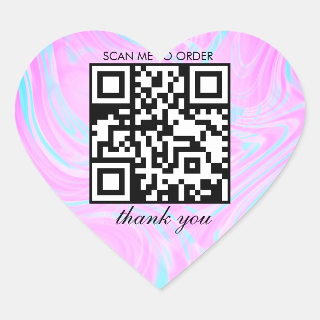  Pink Marble Thank You QR Code Boutique Business  Heart Sticker (Front)
