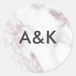 Pink marble wedding monogram stickers