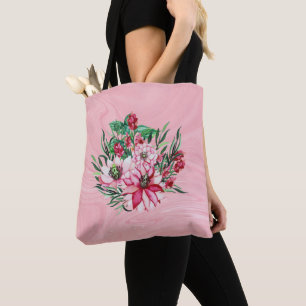 Pink Marble With Colourful Bouquet Tote Bag