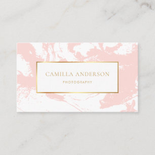 Pink Marble with Faux Gold Foil Business Card