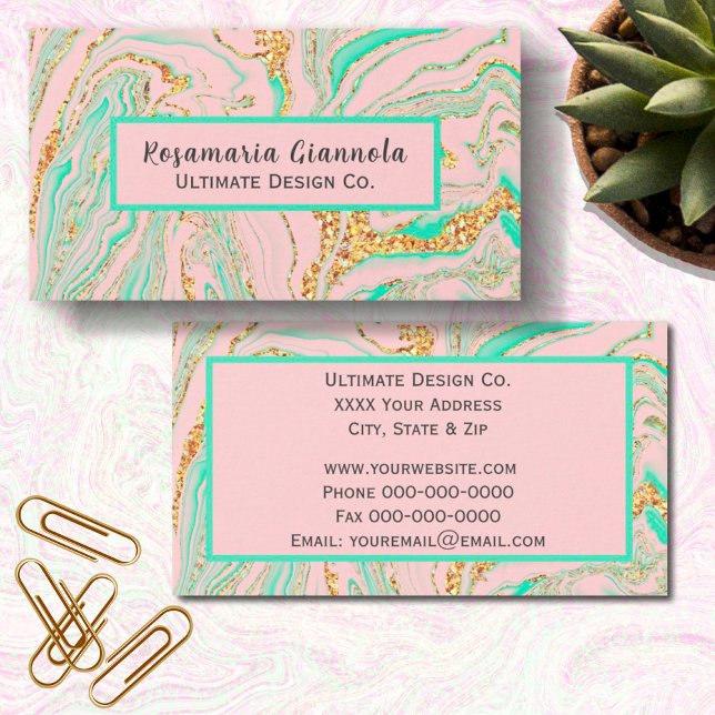 Pink Marble with Gold Glitter Accent Business Card (Creator Uploaded)