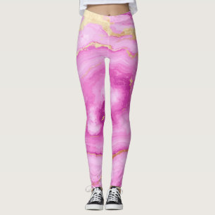 Pink Marble with Gold Vein Leggings