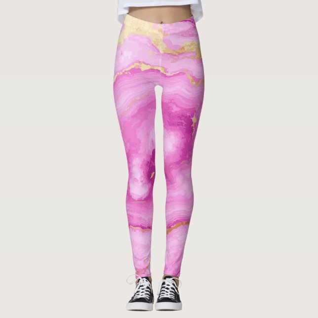 Pink Marble with Gold Vein Leggings (Front)