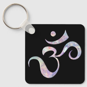 Pink Marbled Om Key Ring