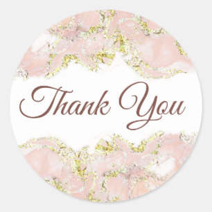 Pink marbling design thank you classic round sticker