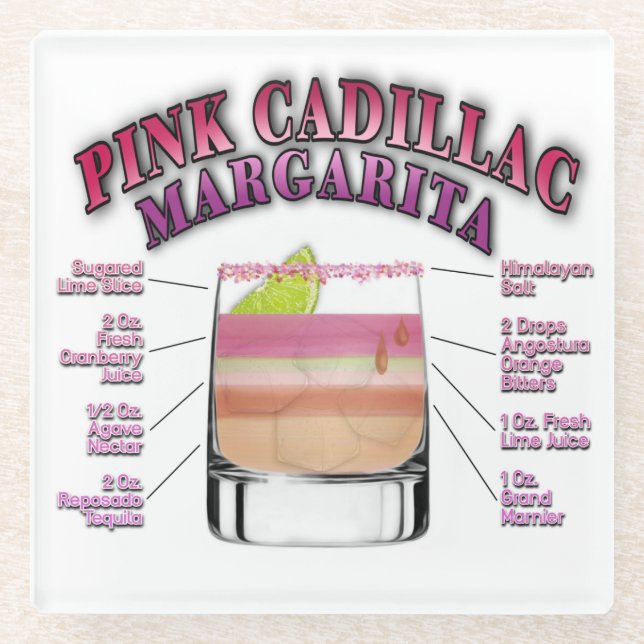 PINK MARGARITA Cocktail Recipe Art  Glass Coaster (Front)