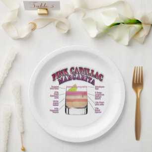 PINK MARGARITA Cocktail Recipe Art Paper Plate