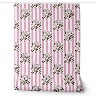 Pink Marigold flowers stripe pattern Wallpaper