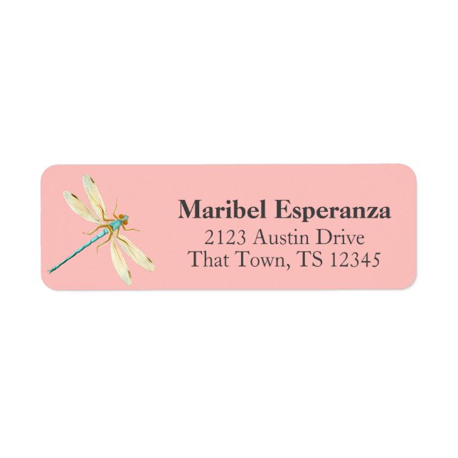 Pink Mariposa Dragonfly Address Label (Front)