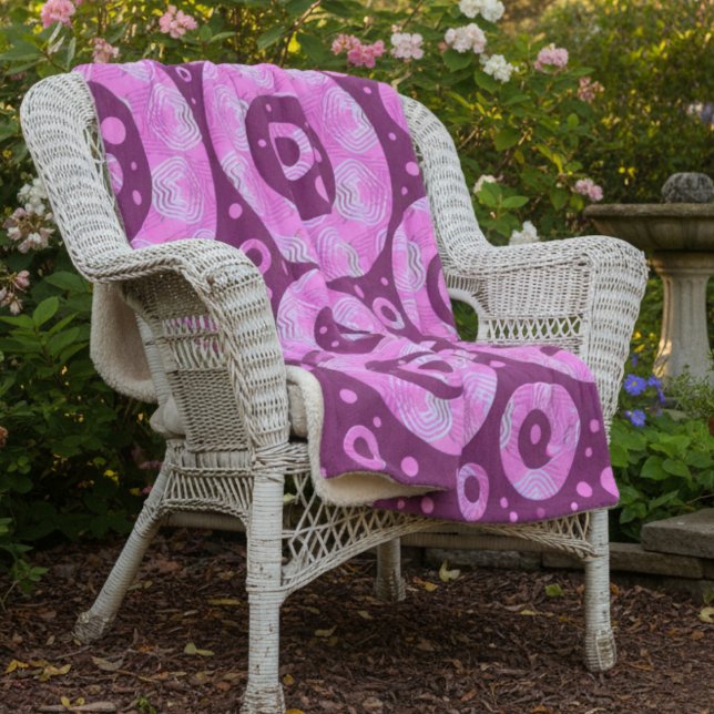 Pink Maroon Circles With Geometric Pattern & Dots Sherpa Blanket (Pink and maroon circled geometric sherpa blanket for indoors and out. Modern fun.)