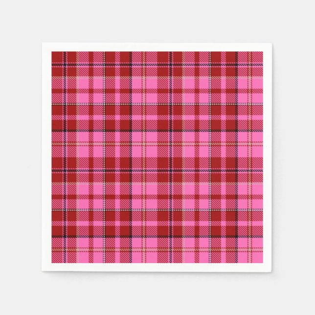 Pink Maroon Plaid Tartan Design  Napkin (Front)