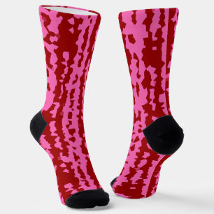 Pink Maroon Red Irregular Abstract Design Socks