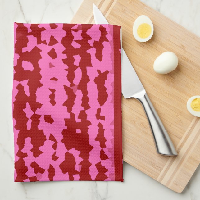 Pink Maroon Red Irregular Abstract Design  Tea Towel (Quarter Fold)